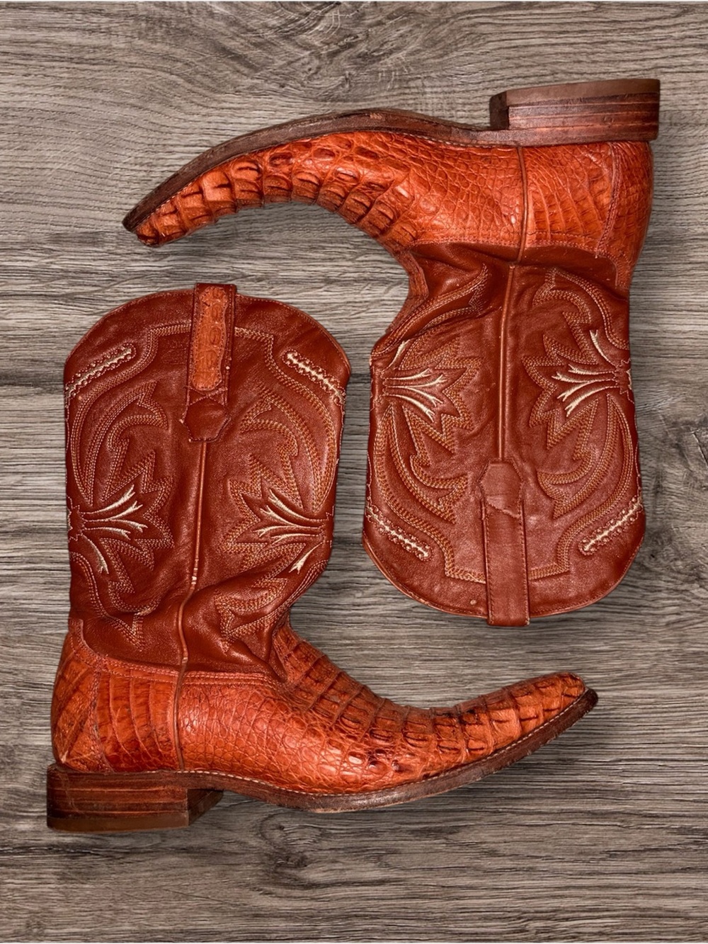 Men's Exotic Brown Leather Western Boots with Embossed Stitching
